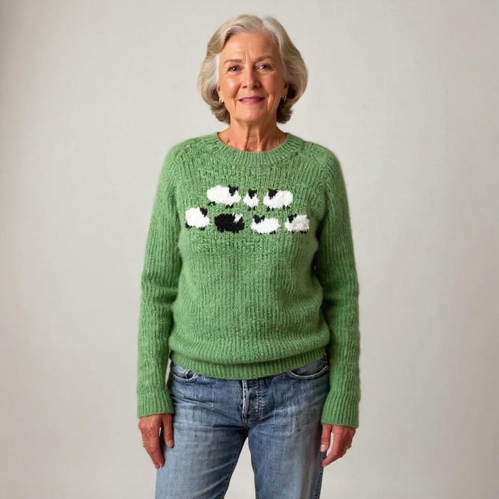 Freya – Sweater with Sheep in Green