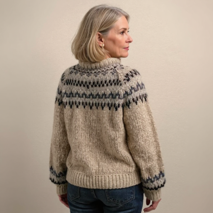 Lena – Sweater with Nordic Yoke in Beige