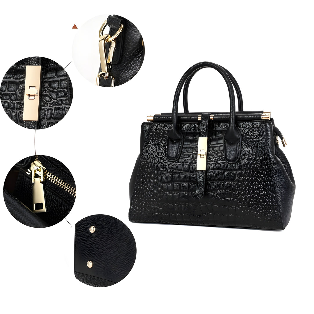 A woman carrying an elegant classic handbag on her arm as she heads out for the day.