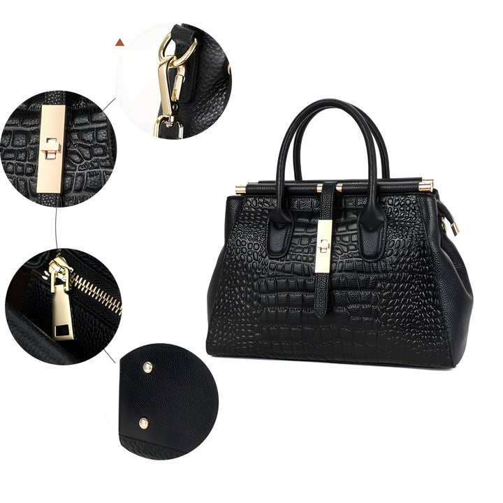 A woman carrying an elegant classic handbag on her arm as she heads out for the day.