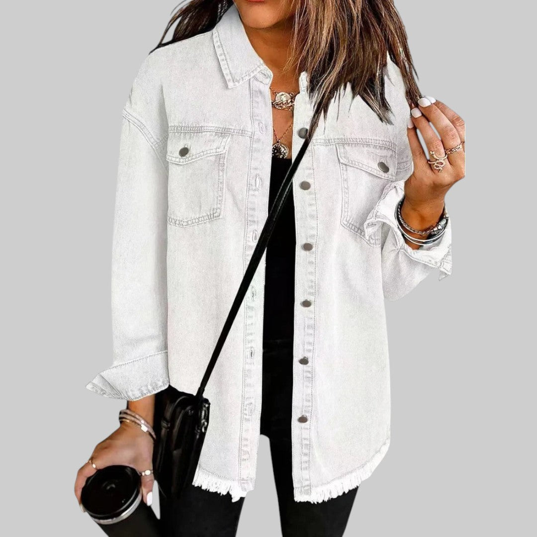 A woman wearing a relaxed casual jacket during an evening walk