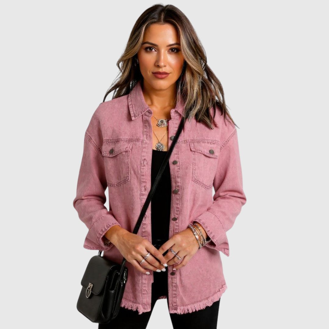A woman wearing a relaxed casual jacket during an evening walk