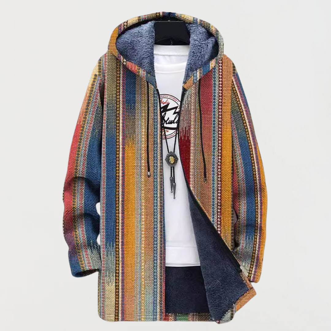 Women's hooded jacket with warm vertical stripe pattern
