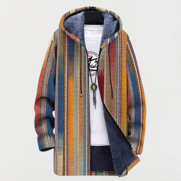 Women's hooded jacket with warm vertical stripe pattern