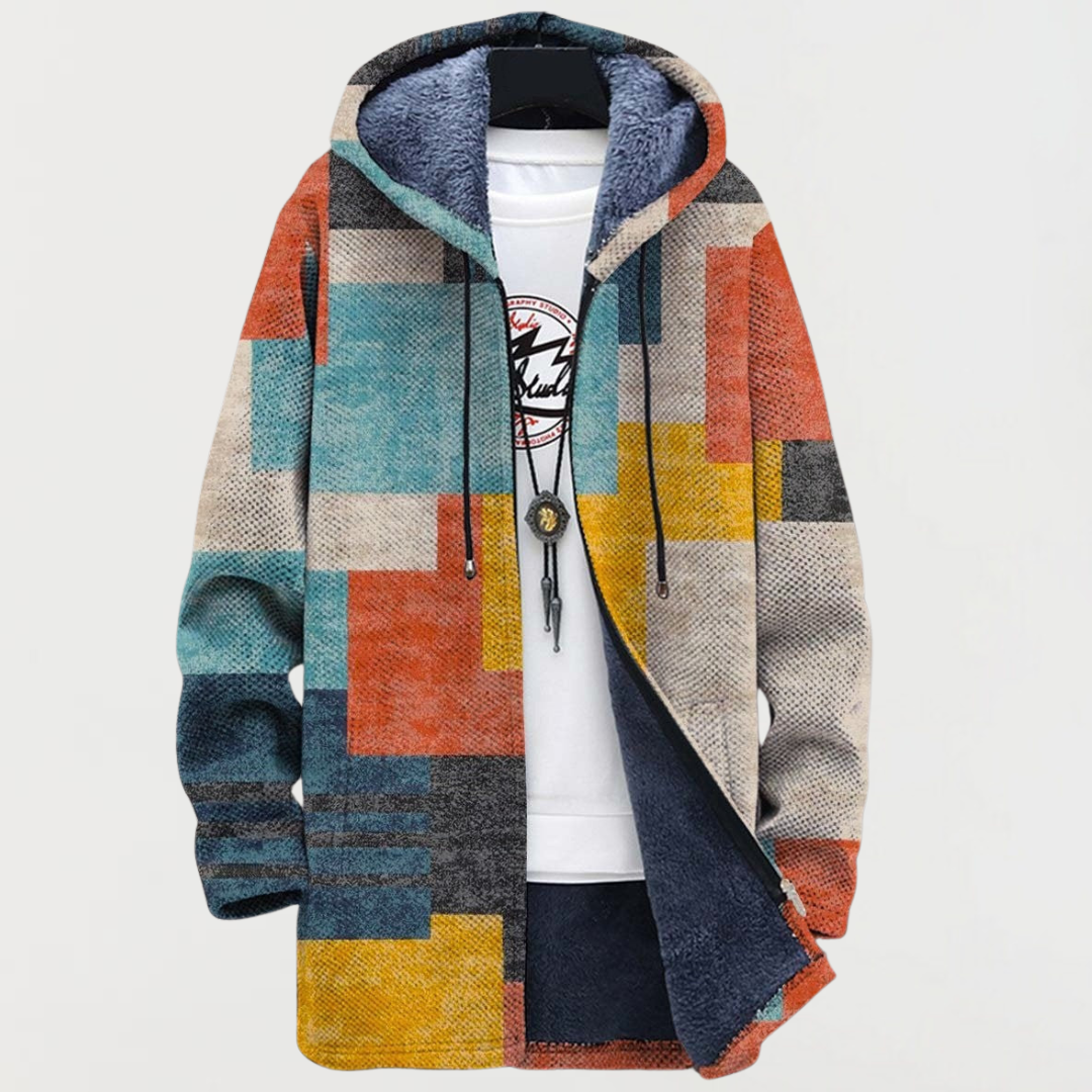 Women's hooded jacket with geometric colour blocks