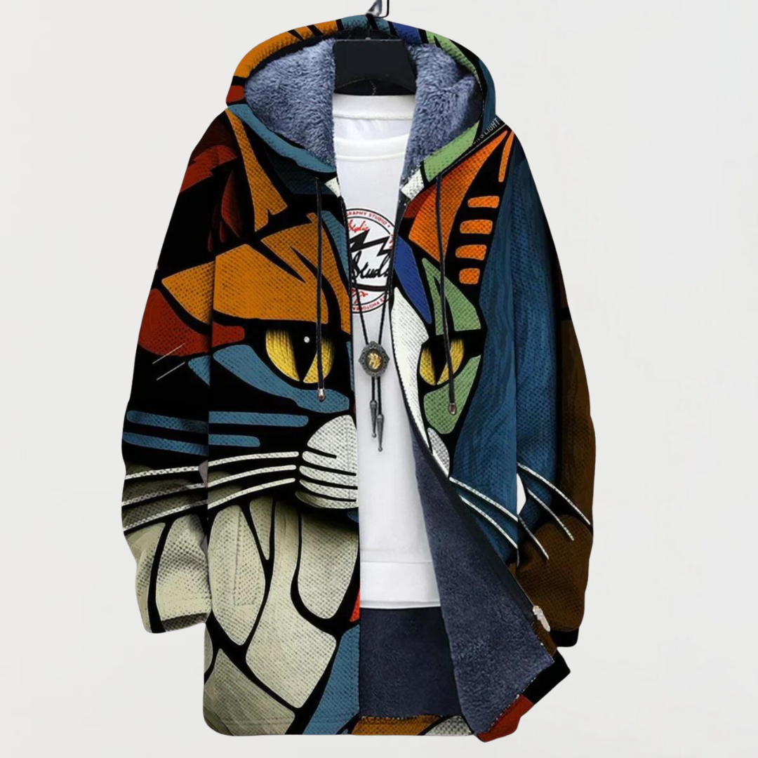 Women's hooded jacket with graphic cat motif