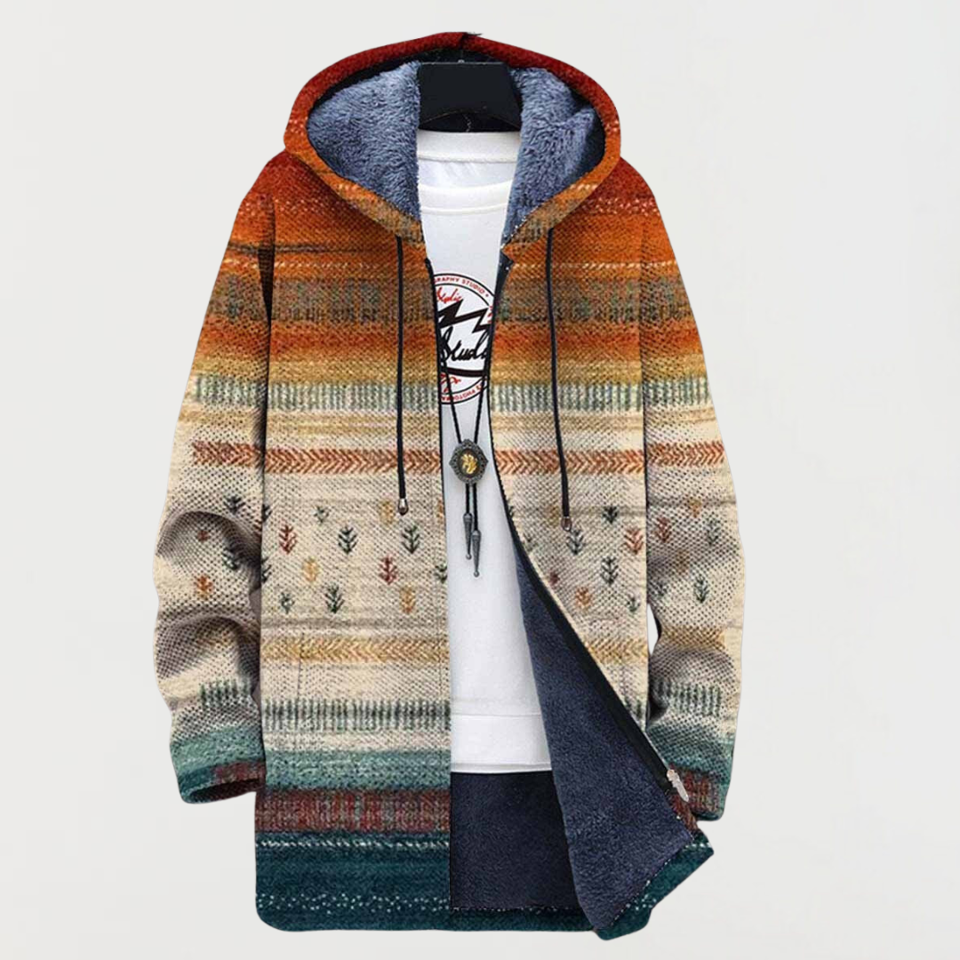 Women's hooded jacket with stripes in warm fall colours