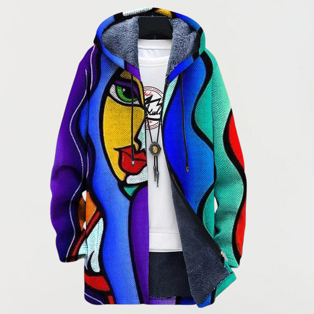 Women's hooded jacket with abstract art portrait