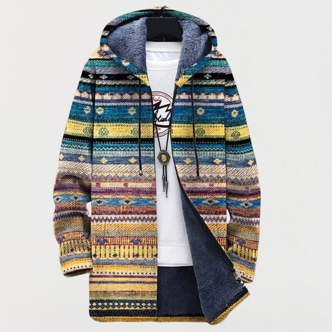 Women's hooded jacket with wavy folk pattern
