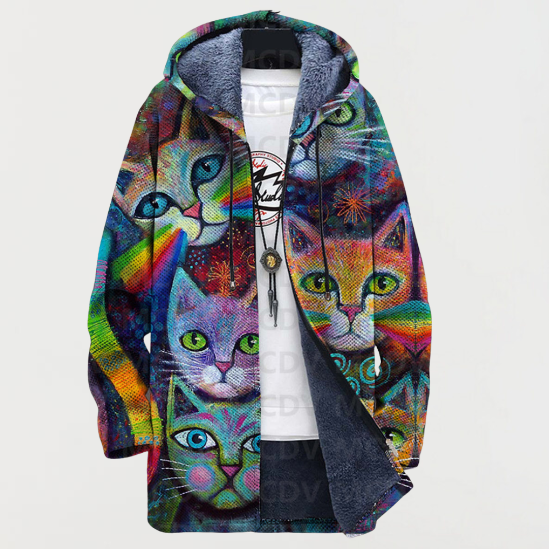 Women's hooded jacket with colourful cat faces