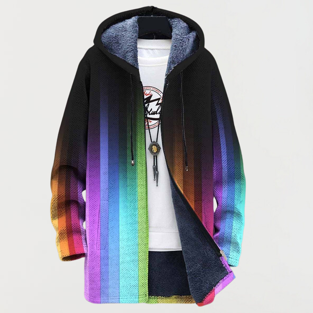 Women's hooded jacket with rainbow fade on black