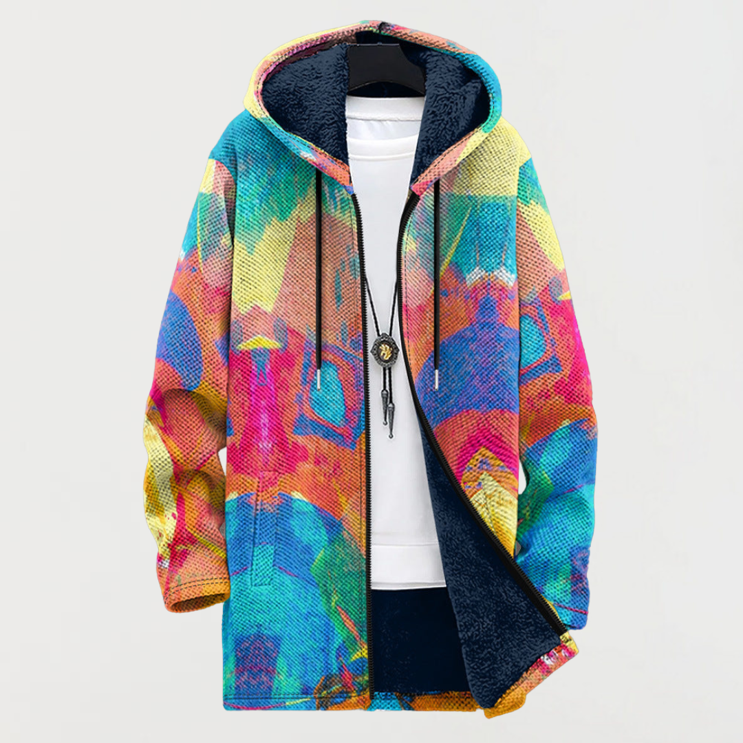 Women's hooded jacket with abstract colour pattern