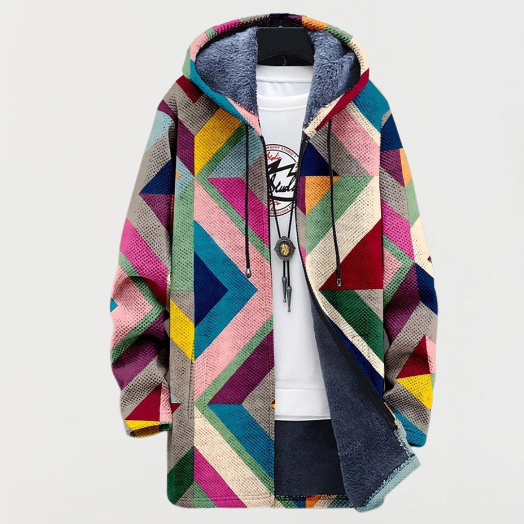 Women's hooded jacket with bright diamond pattern