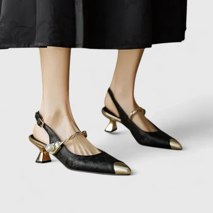 A woman in elegant supportive heels enjoying a family celebration.