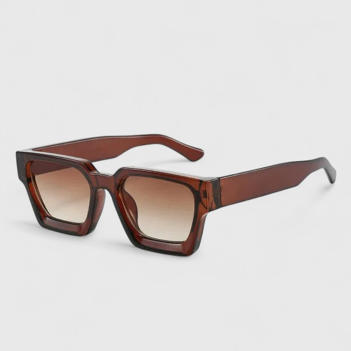 A woman out for the day wearing classic square sunglasses, relaxed and stylish in the sun.