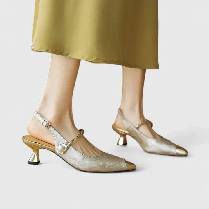 A woman in elegant supportive heels enjoying a family celebration.