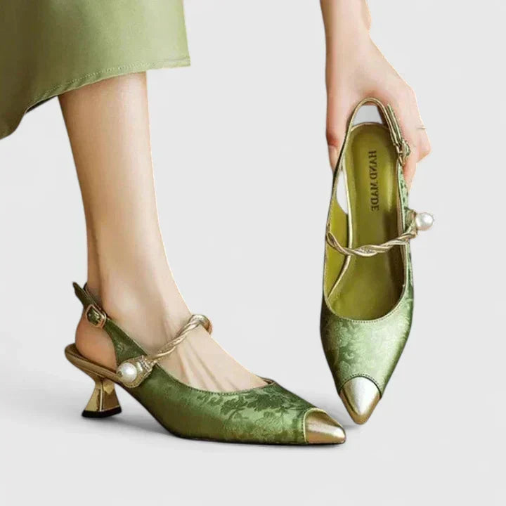 A woman in elegant supportive heels enjoying a family celebration.