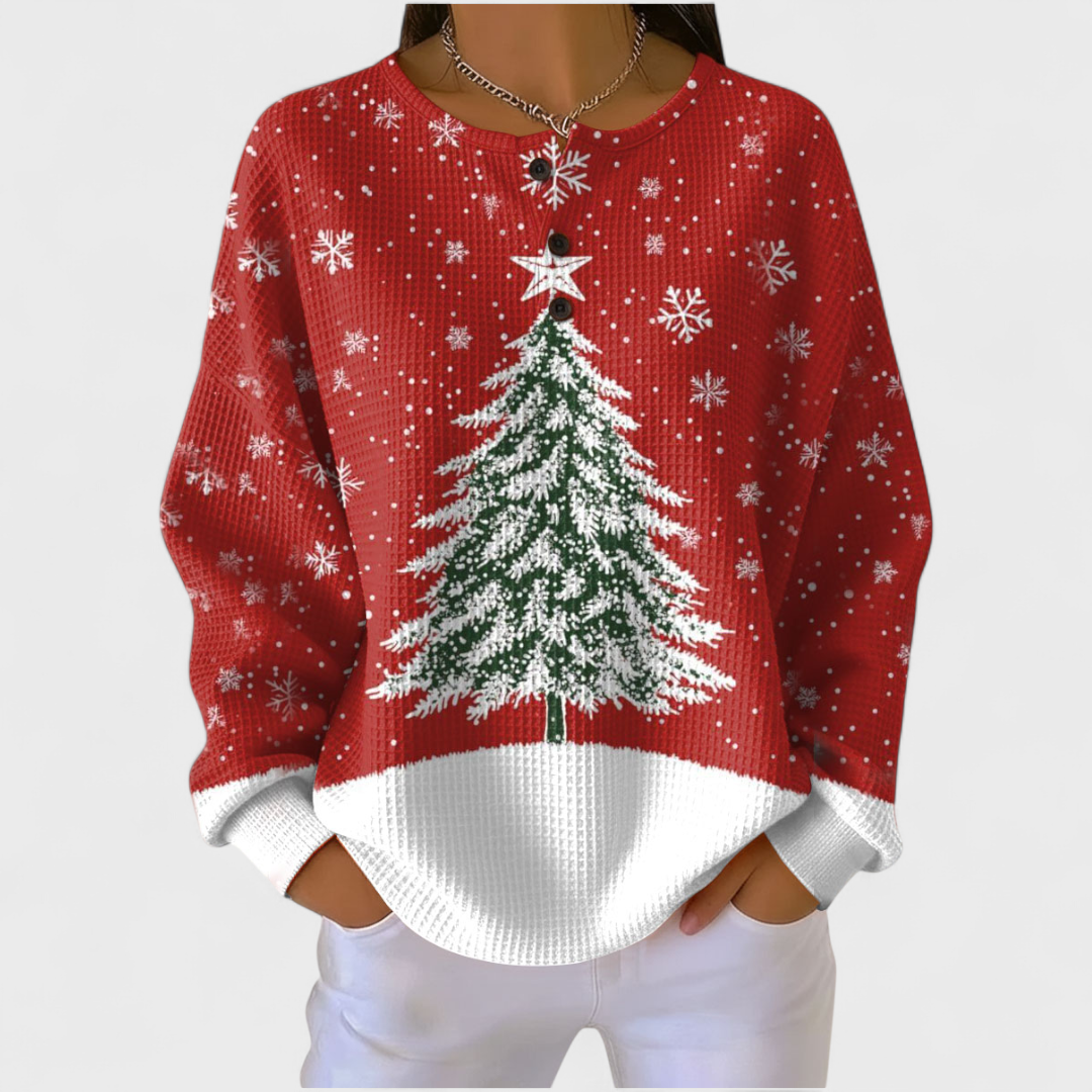 Sloane – Sweater with Fir Tree in Red