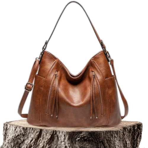 A woman wearing a fringed shoulder bag that sways gently as she walks through town.