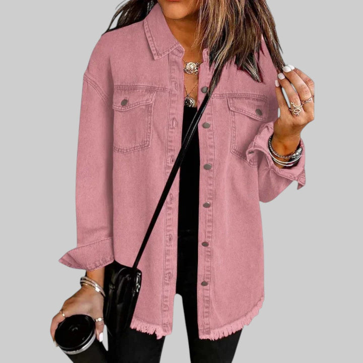 A woman wearing a relaxed casual jacket during an evening walk