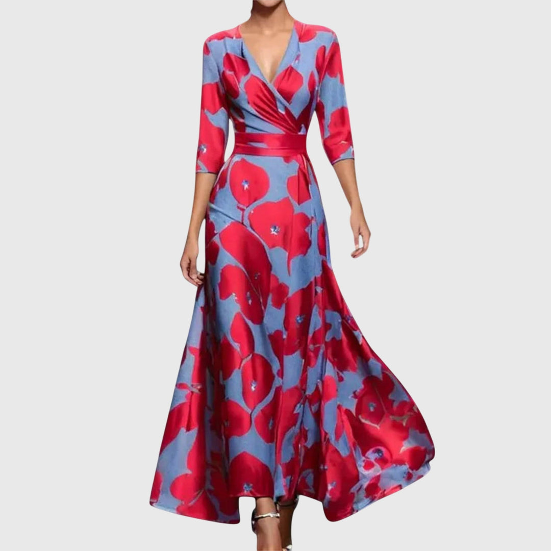 Woman wearing an elegant dress with a flattering silhouette, dressed for a day out.