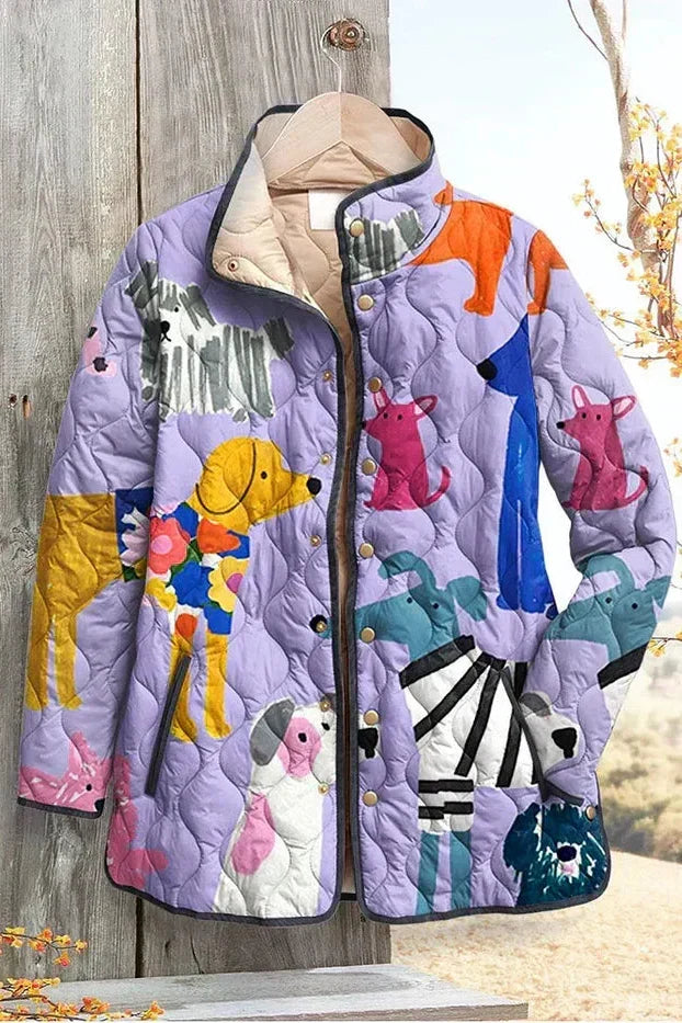 Jessa – Quilted Jacket with Dogs in Lilac