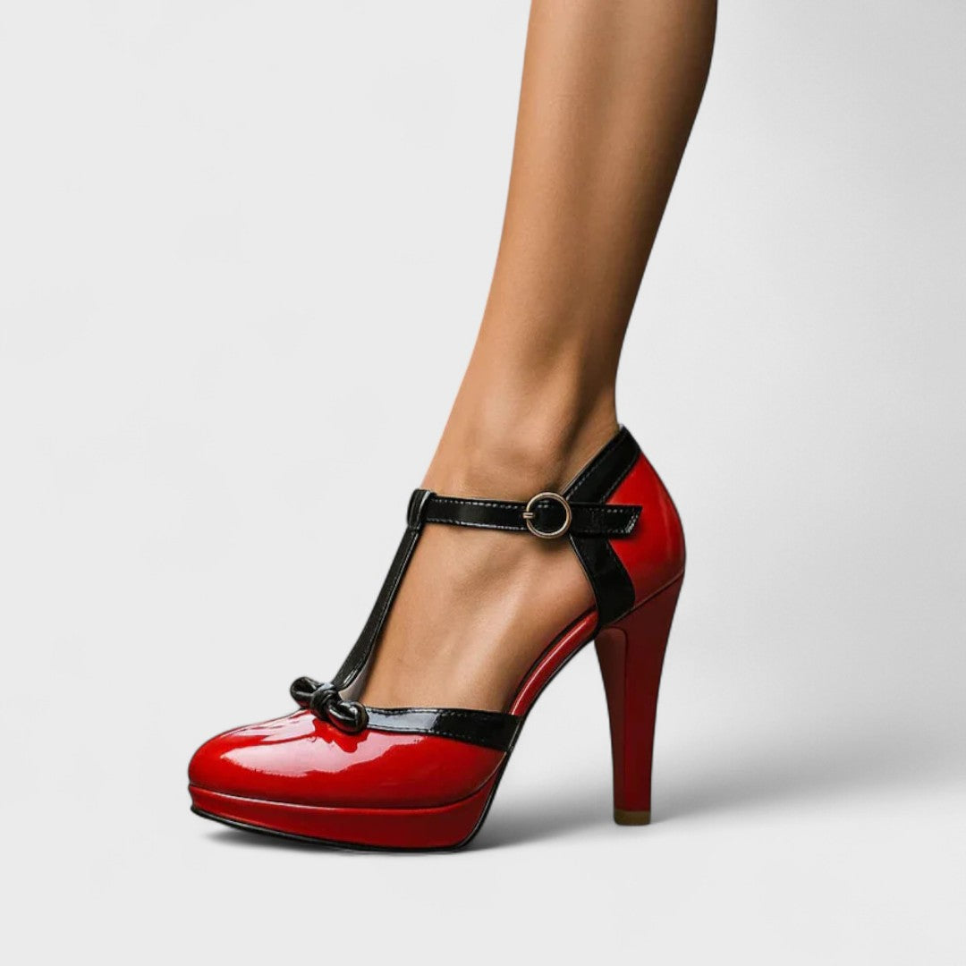 A woman in cushioned elegant heels moving from the office to evening plans.
