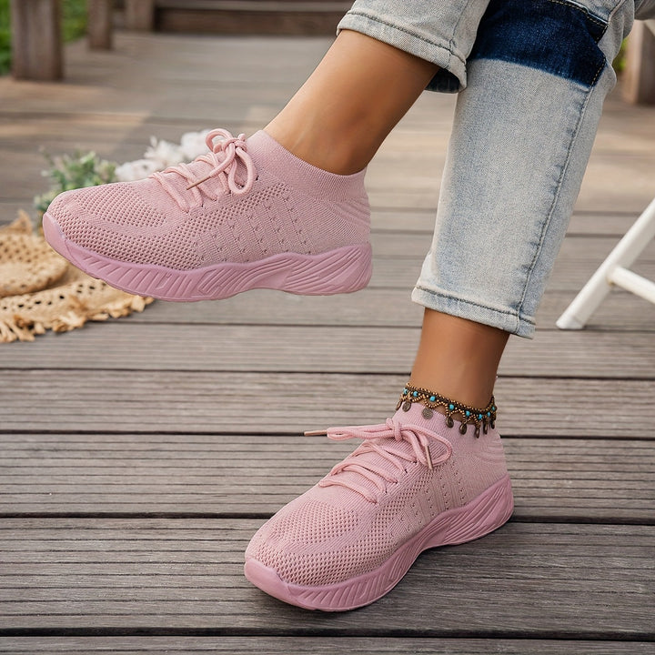 A woman wearing ultra-light comfort sneakers on a long walk