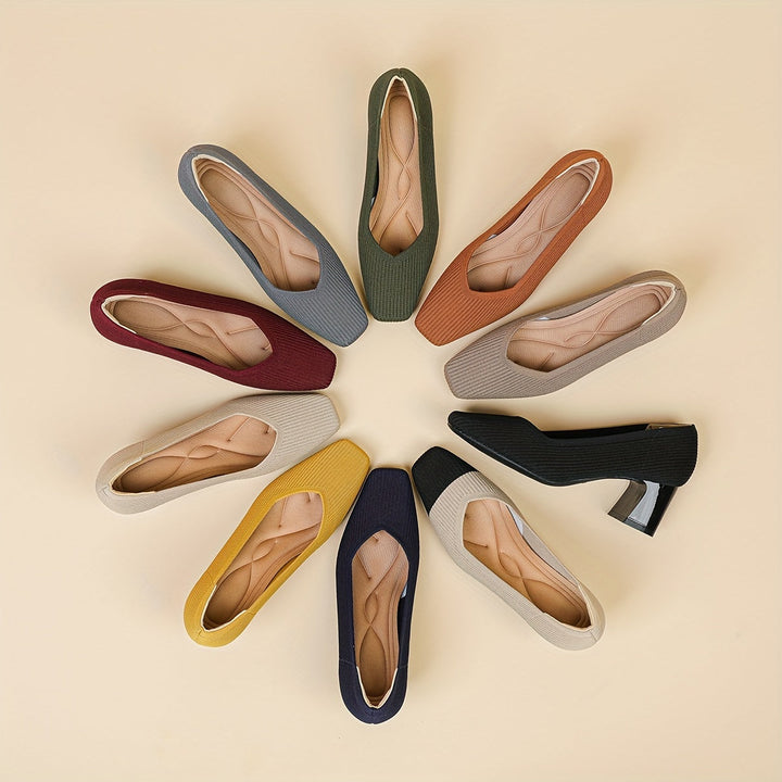 A woman in cushioned arch-support heels comfortably on her feet through a busy day.