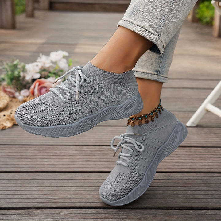A woman wearing ultra-light comfort sneakers on a long walk