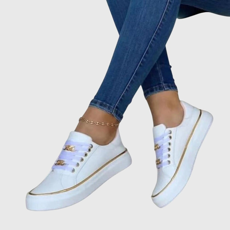 A woman wearing elegant gel-cushioned orthopaedic shoes at an occasion