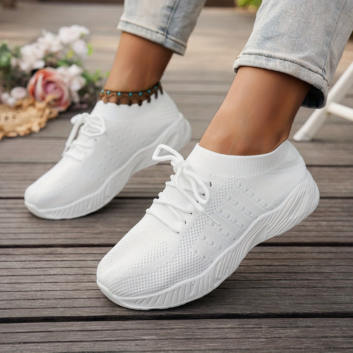 A woman wearing ultra-light comfort sneakers on a long walk
