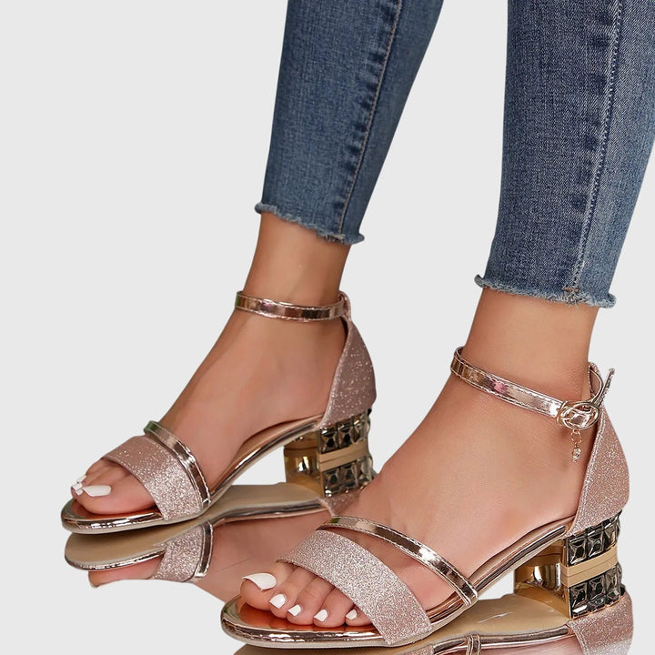 A woman in adjustable comfort sandals enjoying a warm-weather day out.