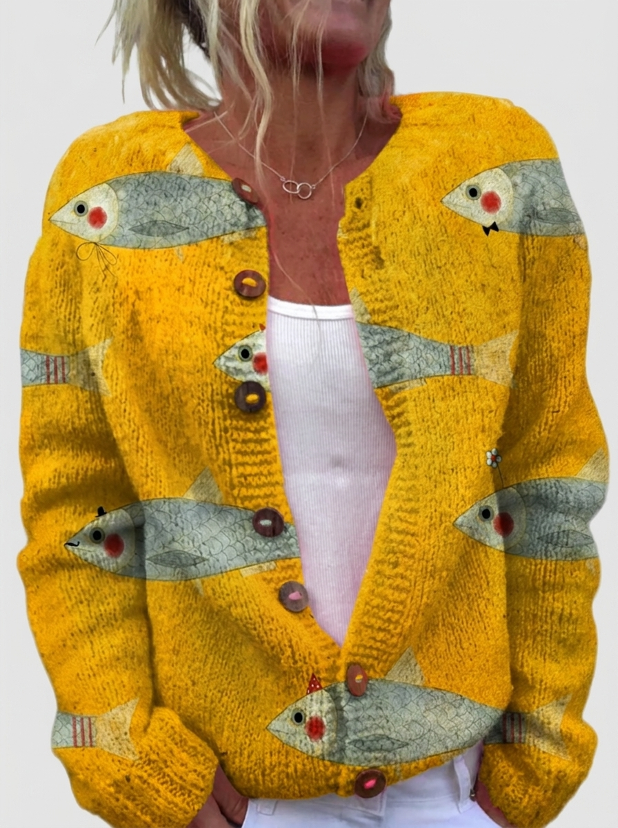 Barbara™ | Cardigan with Fish Print
