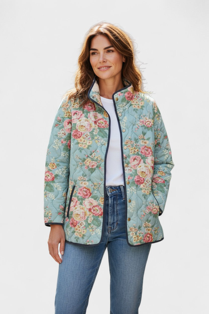 Dalia – Quilted Jacket with Roses on Mint