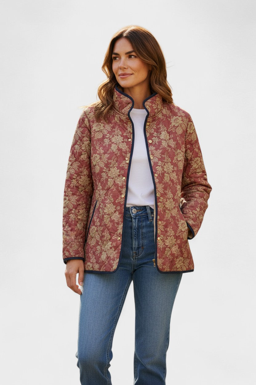 Nessa – Quilted Jacket with Blooms in Rust