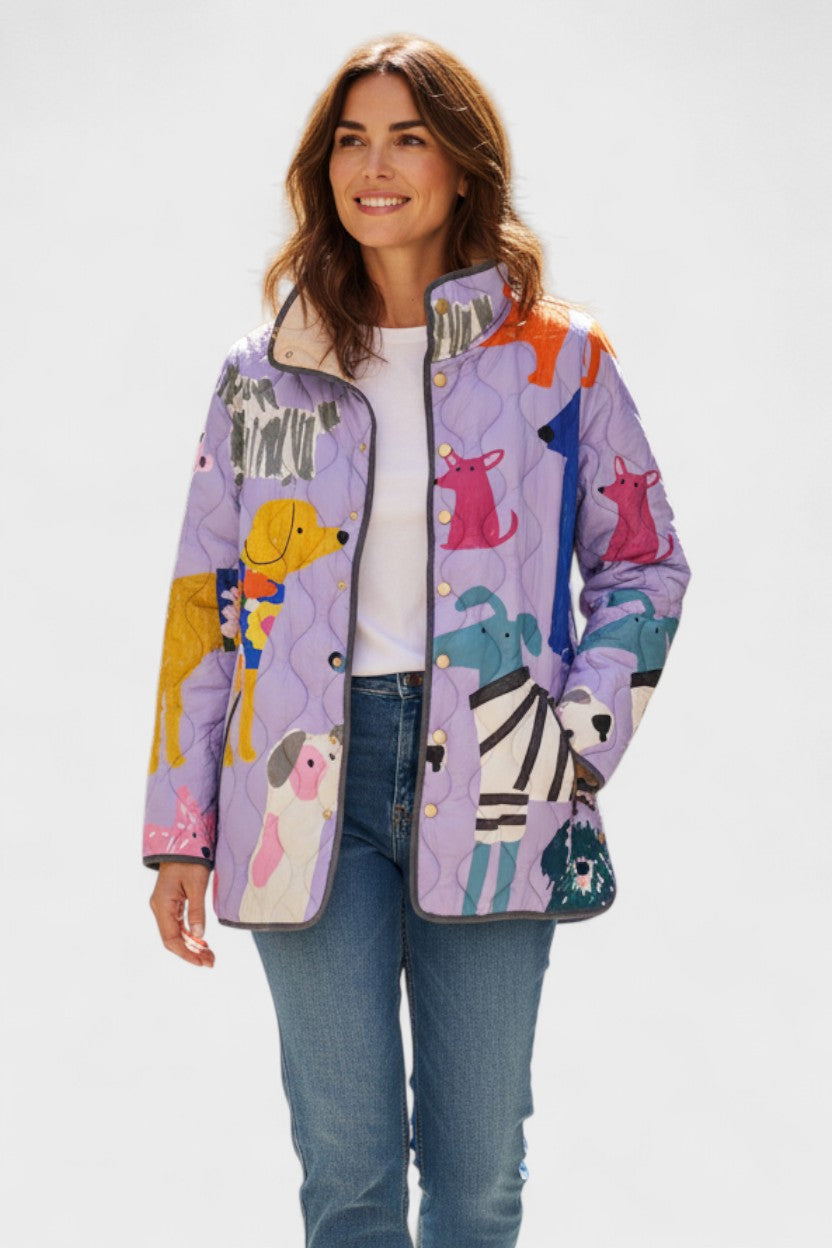 Jessa – Quilted Jacket with Dogs in Lilac