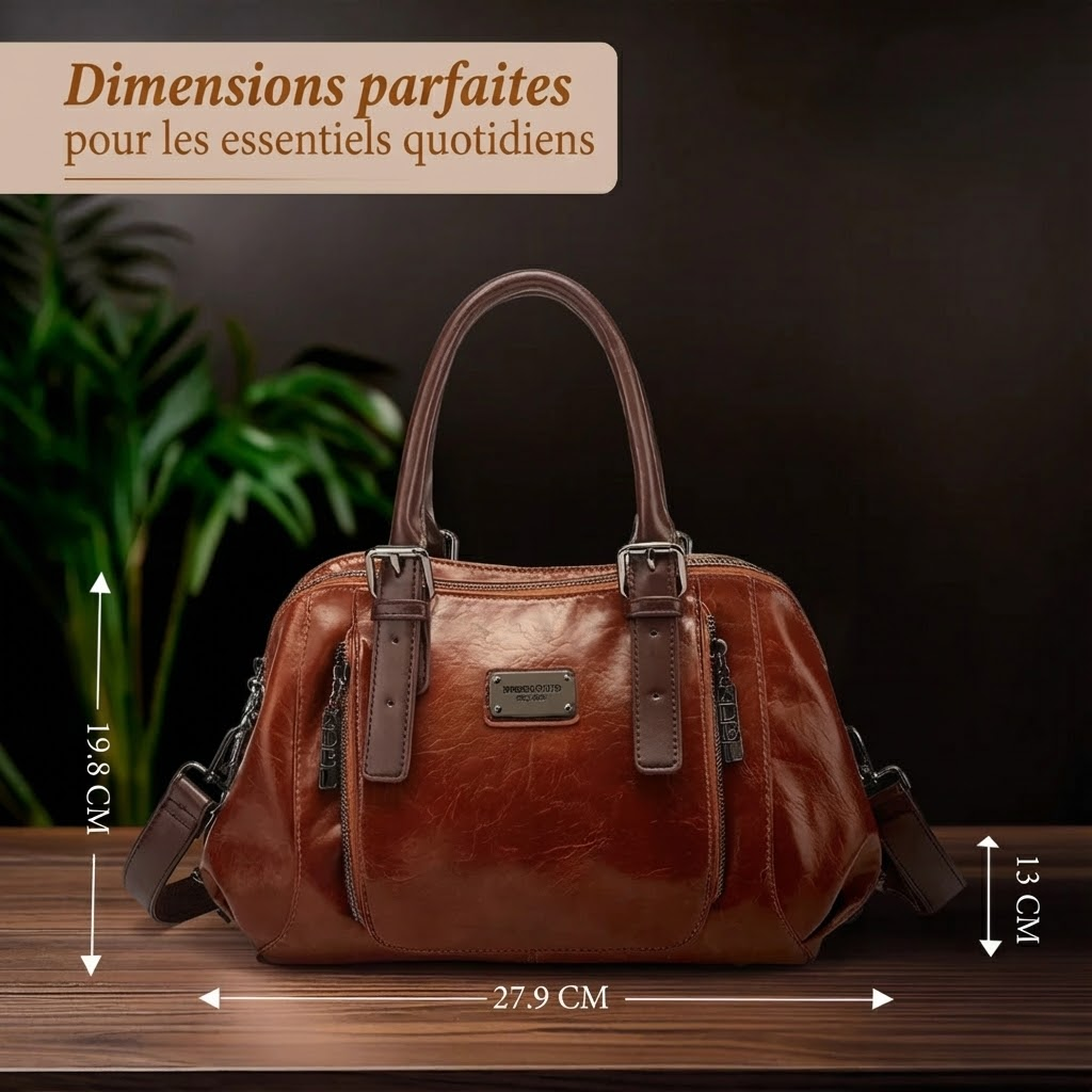 A woman carrying a structured luxury handbag on her arm as she walks through town.