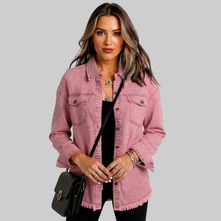A woman wearing a relaxed casual jacket during an evening walk
