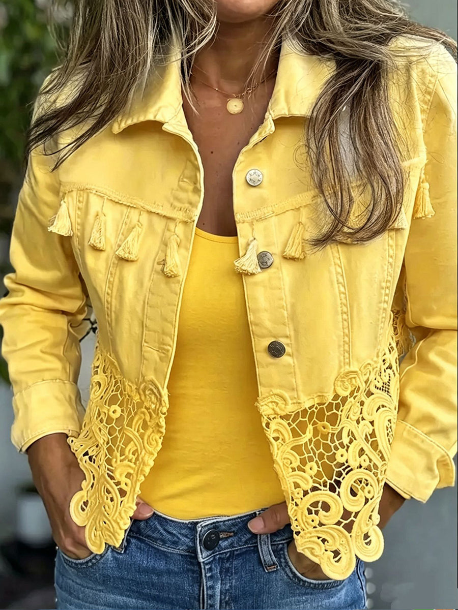 Women's short jacket with fringing and openwork hem
