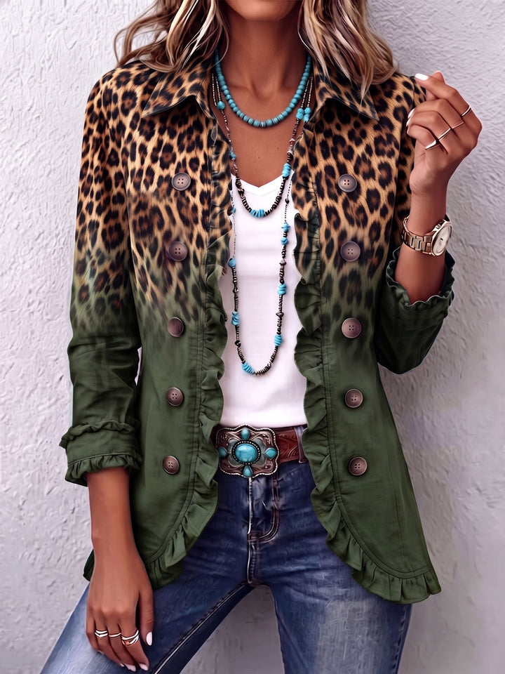 Women's blazer with leopard print fading into solid colour