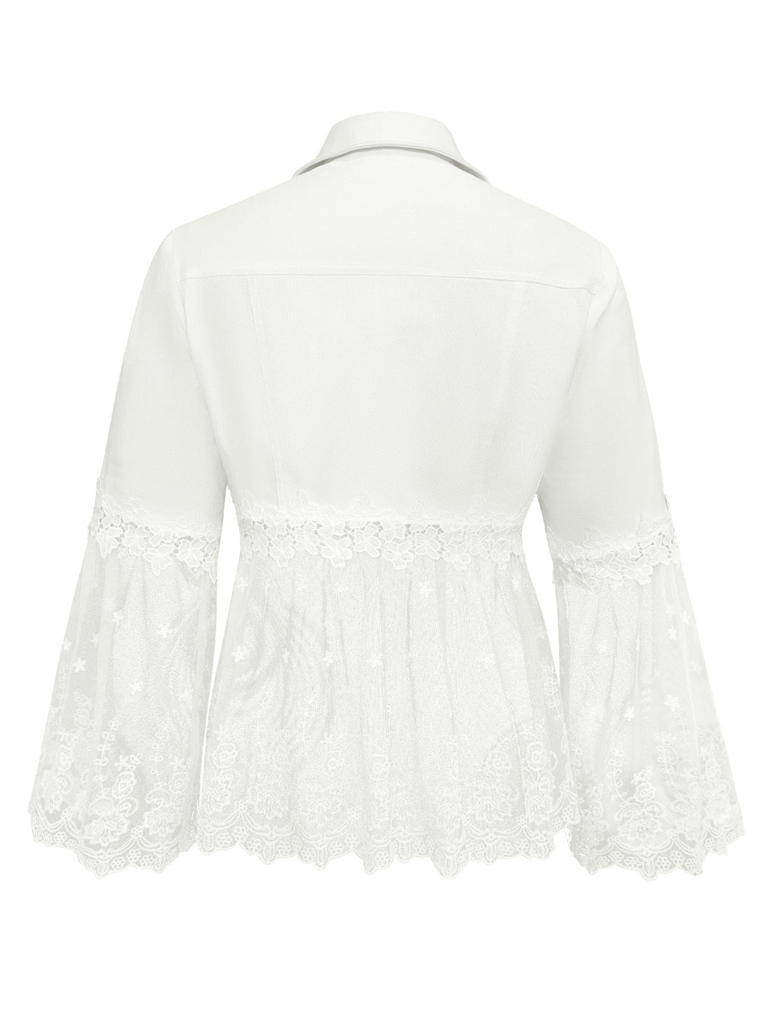 Women's short white jacket with openwork flounce