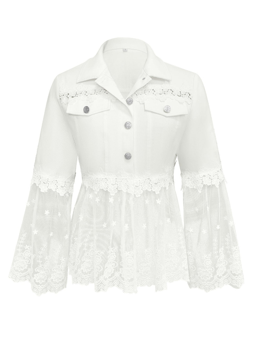 Women's short white jacket with openwork flounce