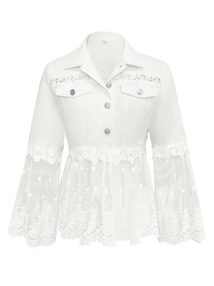 Women's short white jacket with openwork flounce