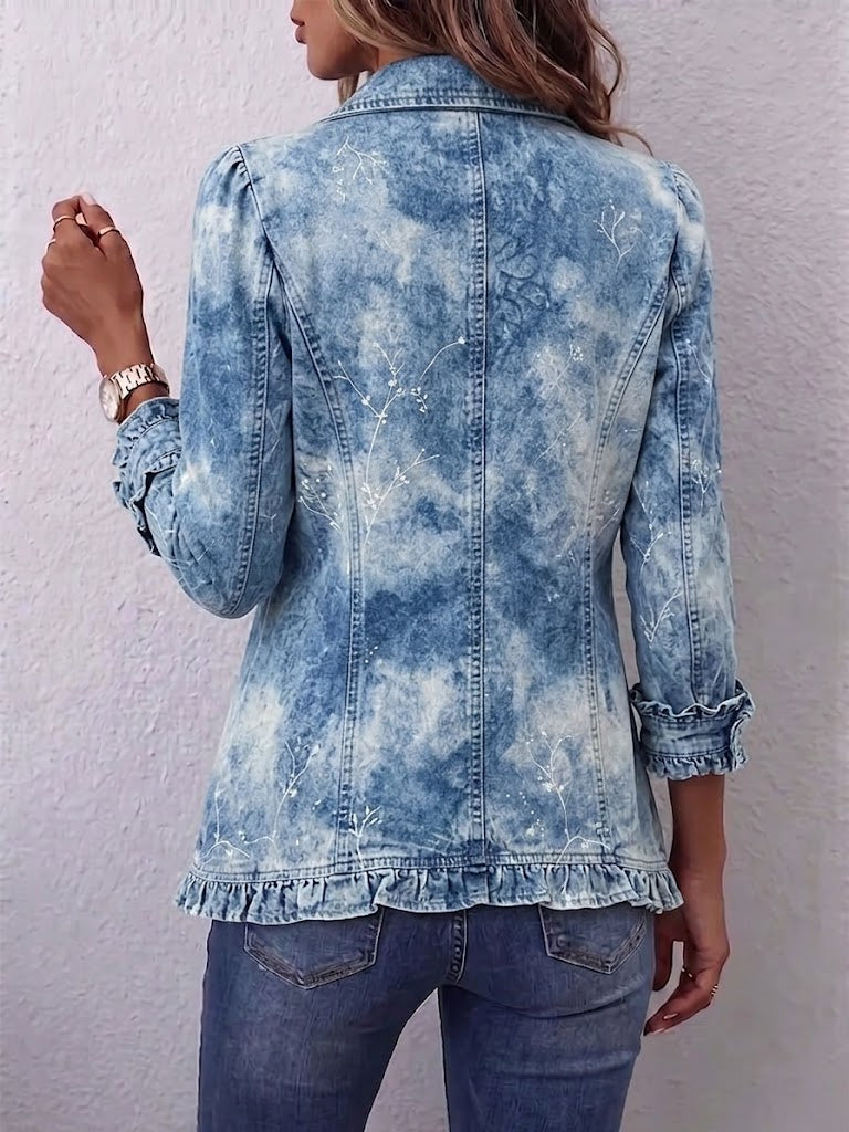 Women's light blue blazer with cloudy tie-dye effect