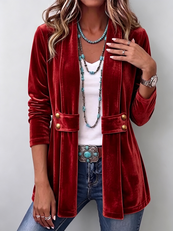 Women's open blazer with soft shimmering surface