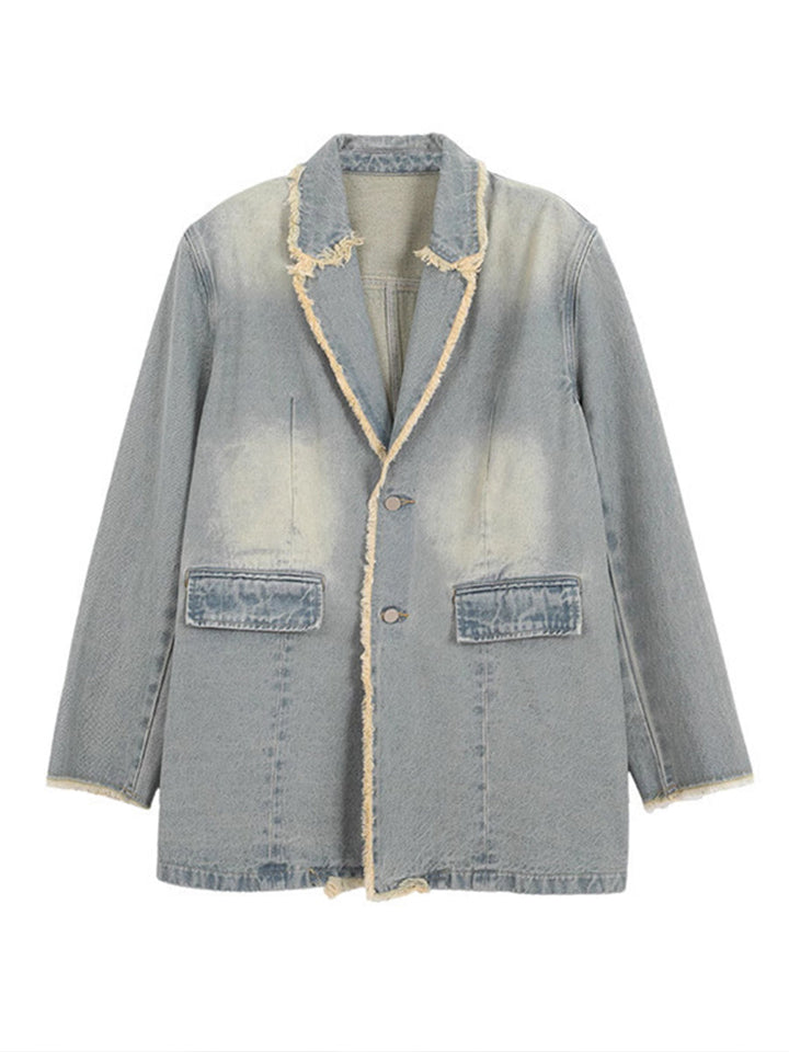 Women's oversized blazer in a pale washed look with frayed edges
