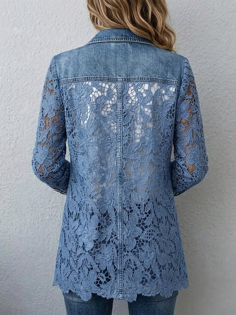 Women's blue blazer with openwork bloom pattern
