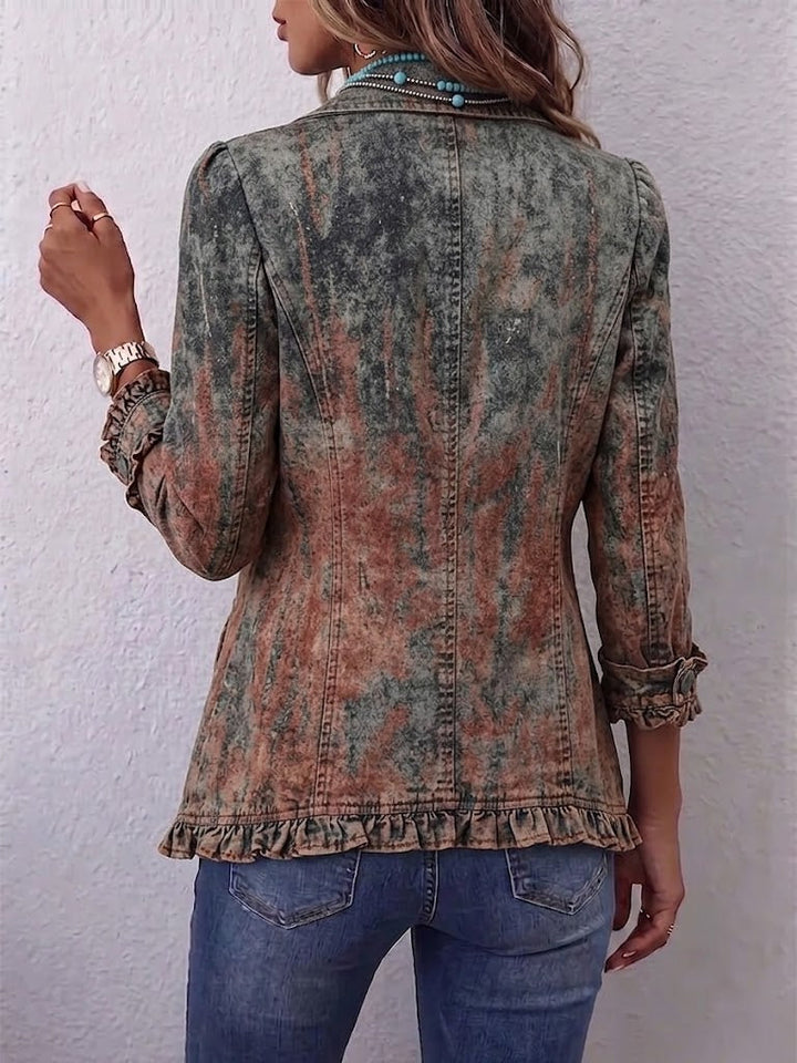 Women's blazer in a washed fade from grey-green to rust