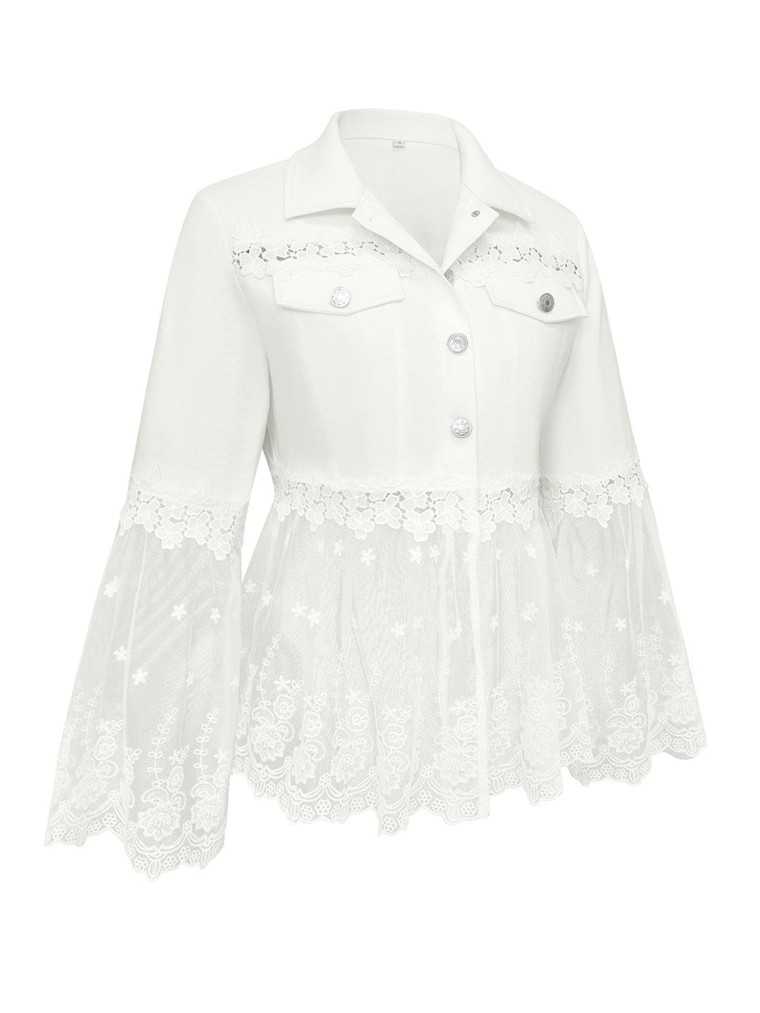 Women's short white jacket with openwork flounce